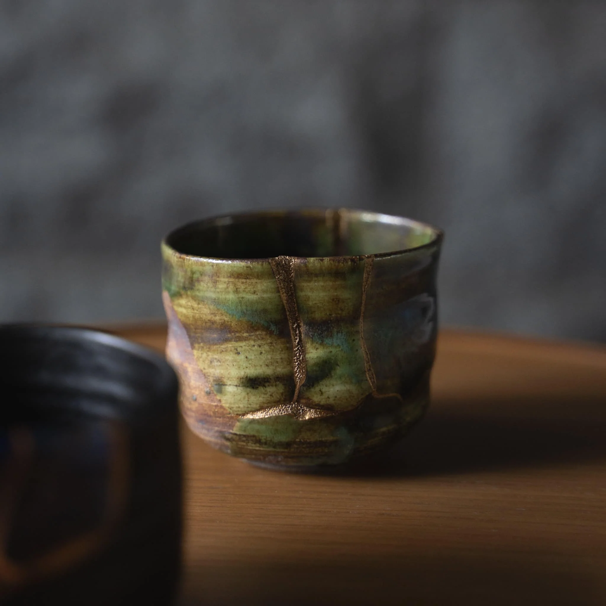 Kintsugi Tea Bowl "Deep Forest Oribe" - Image 3