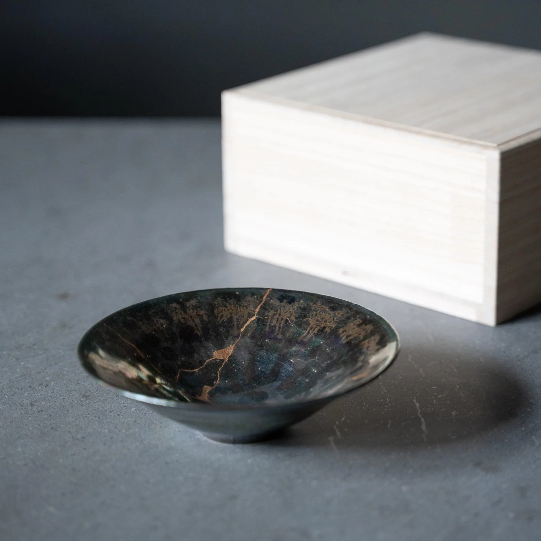 Kintsugi Bowl "Green Nebula" with a Paulownia Wood Box - Image 6