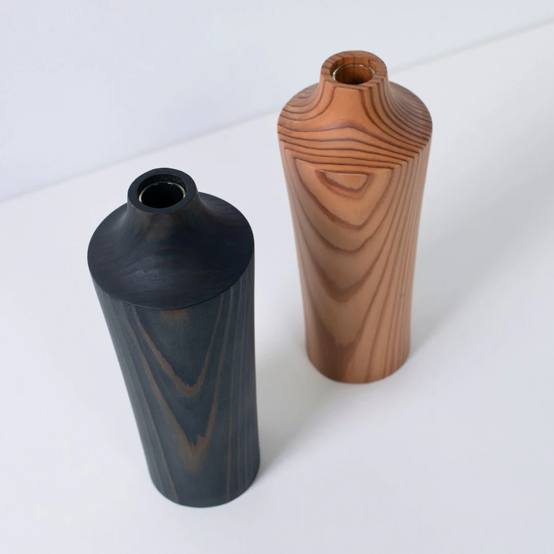 Japanese Cedar Ikebana Vase Indigo 02 - Image 5