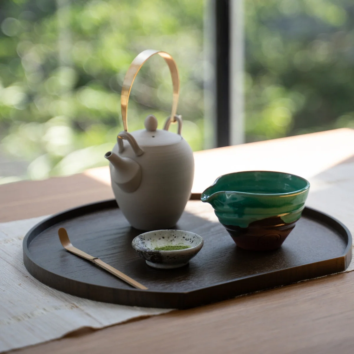 Japanese Matcha Bowl with Spout "Emerald" - Image 2