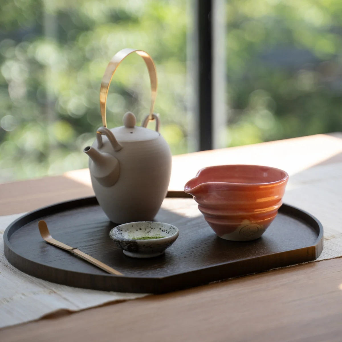 Japanese Matcha Bowl with Spout "Omuro Cherry" - Image 2