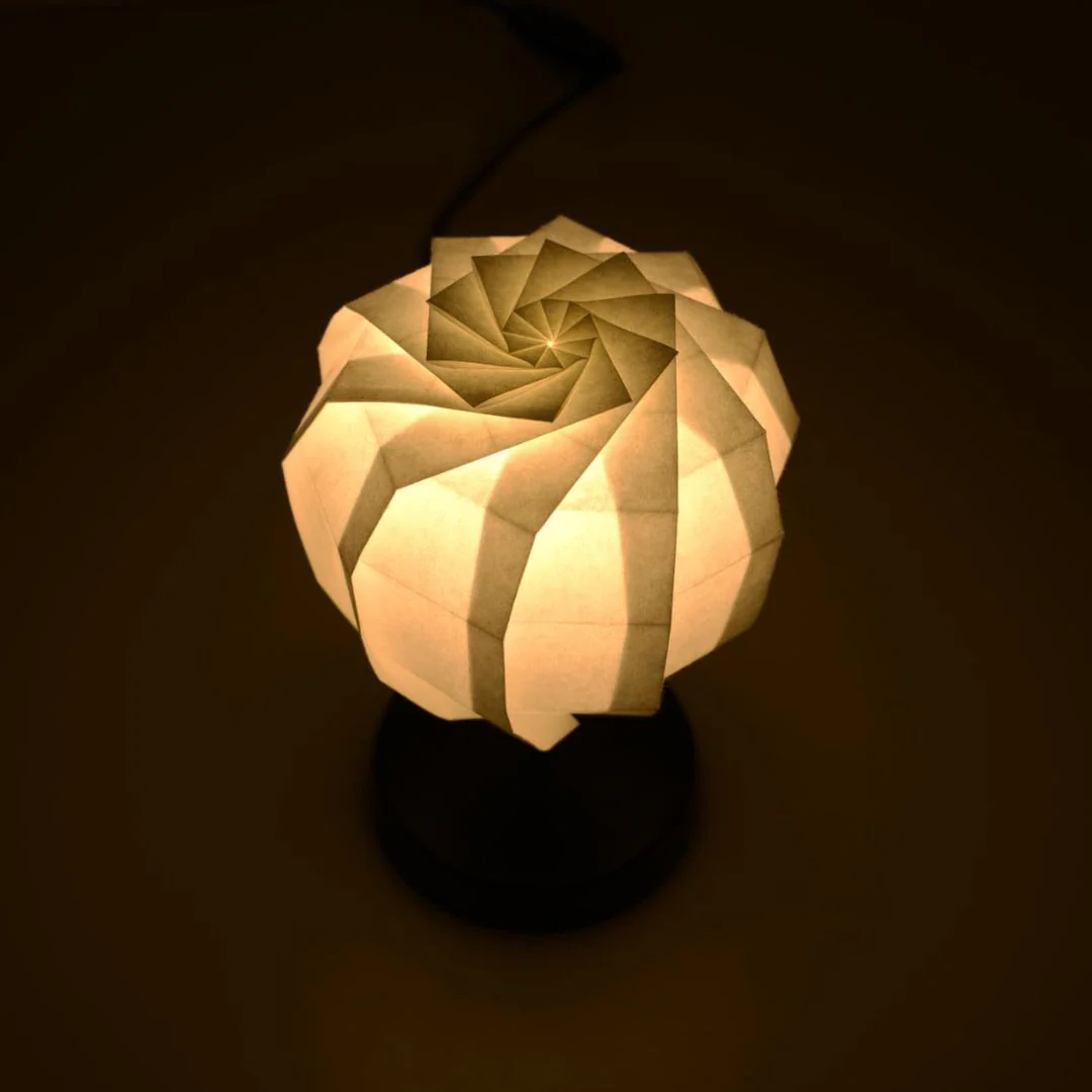 Japanese Origami Paper Table Lamp "Flower of Light" - maru (with Stand) - Image 5