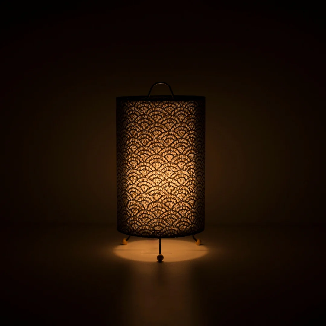 Japanese Paper Table Lamp "Lace Washi" Black