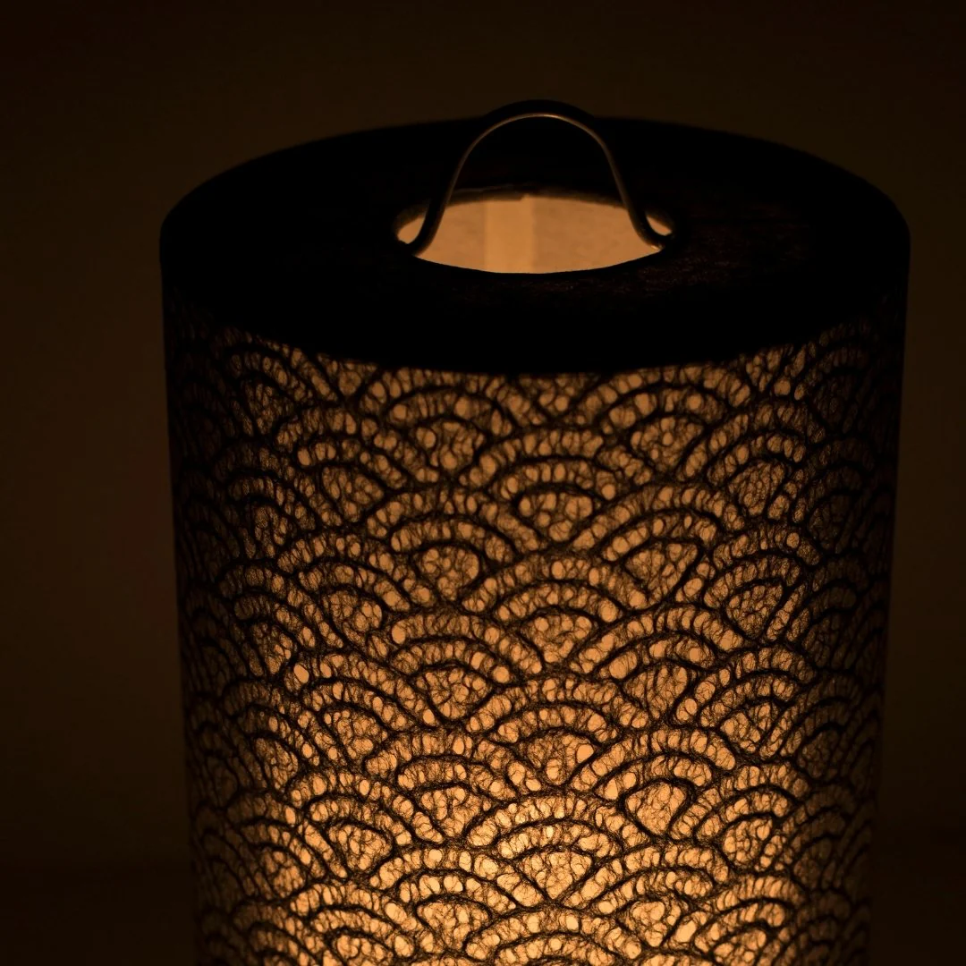 Japanese Paper Table Lamp "Lace Washi" Black - Image 6