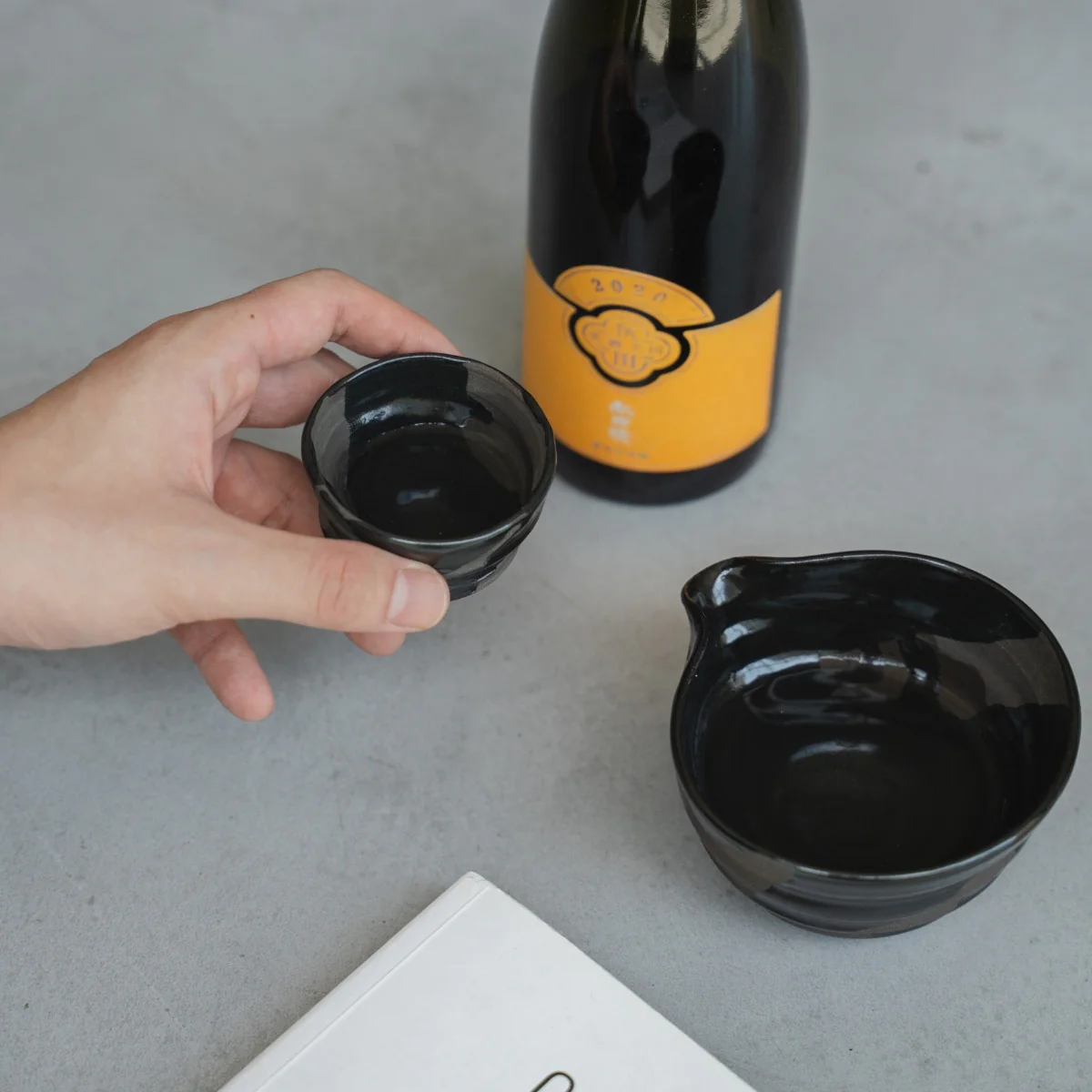Japanese Sake Set "Sumi Black" - Katakuchi Carafe & 2 Cups - Image 3