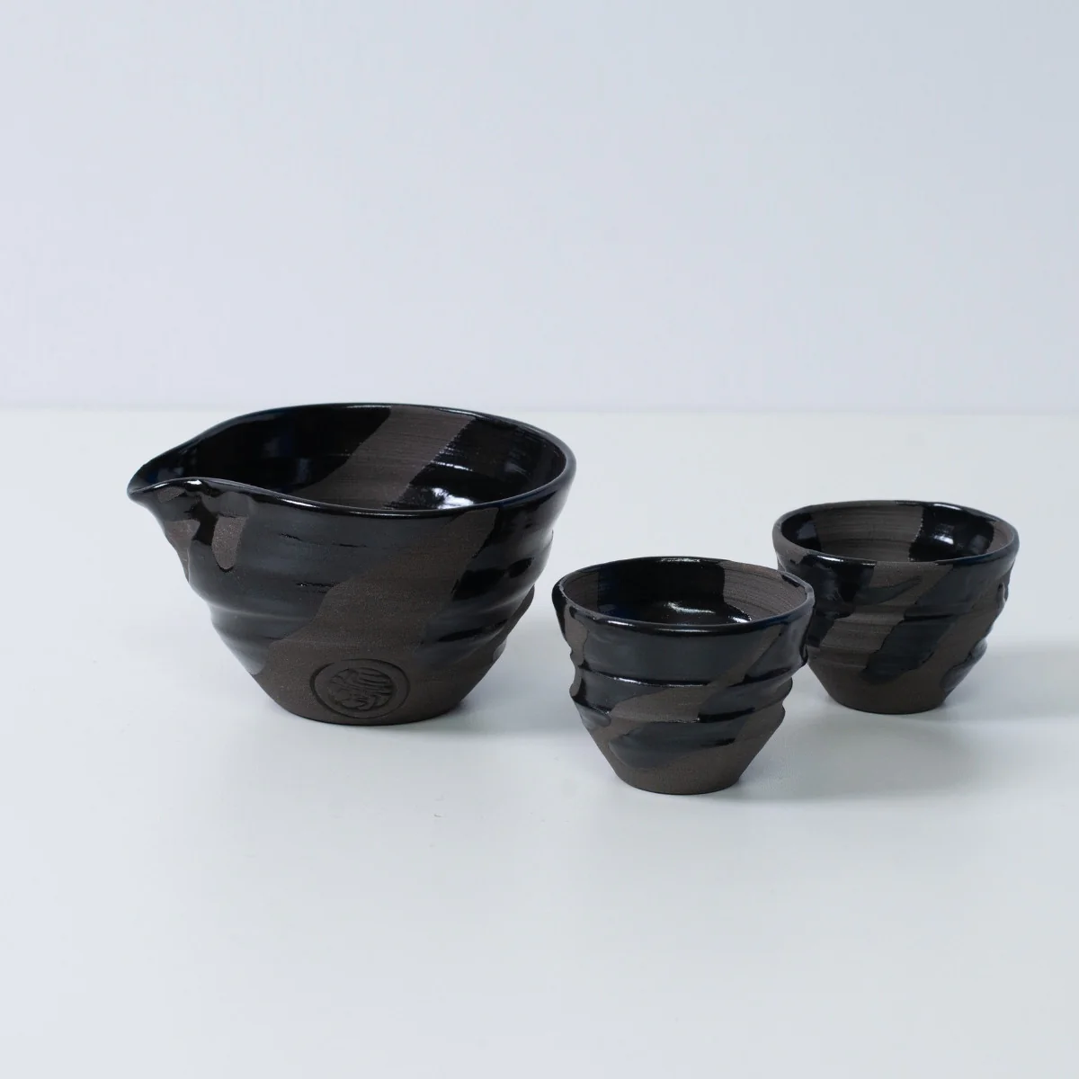 Japanese Sake Set "Sumi Black" - Katakuchi Carafe & 2 Cups - Image 6