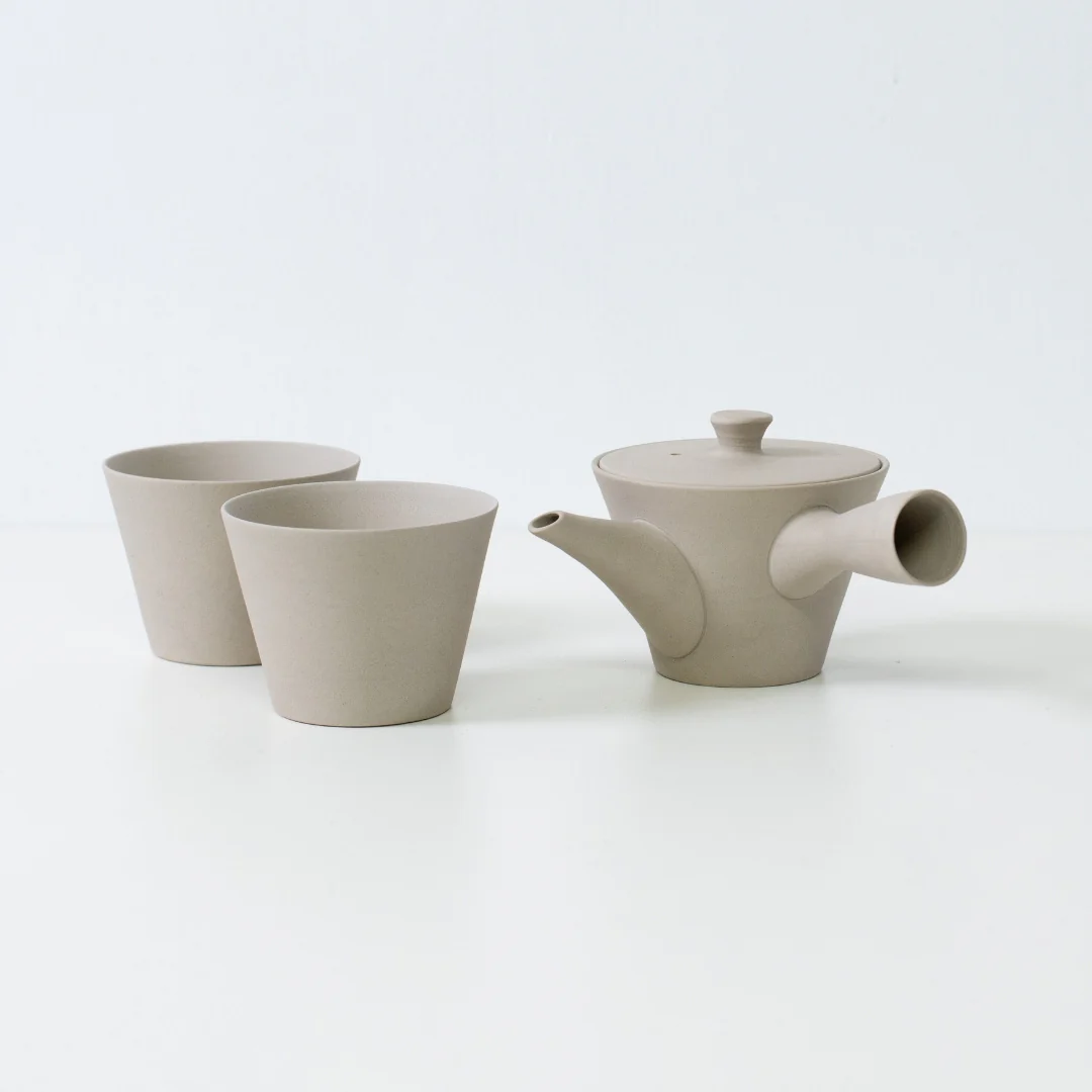 Japanese Tea Set "Sencha" - White Kyusu Teapot (150cc) with 4 Teacups