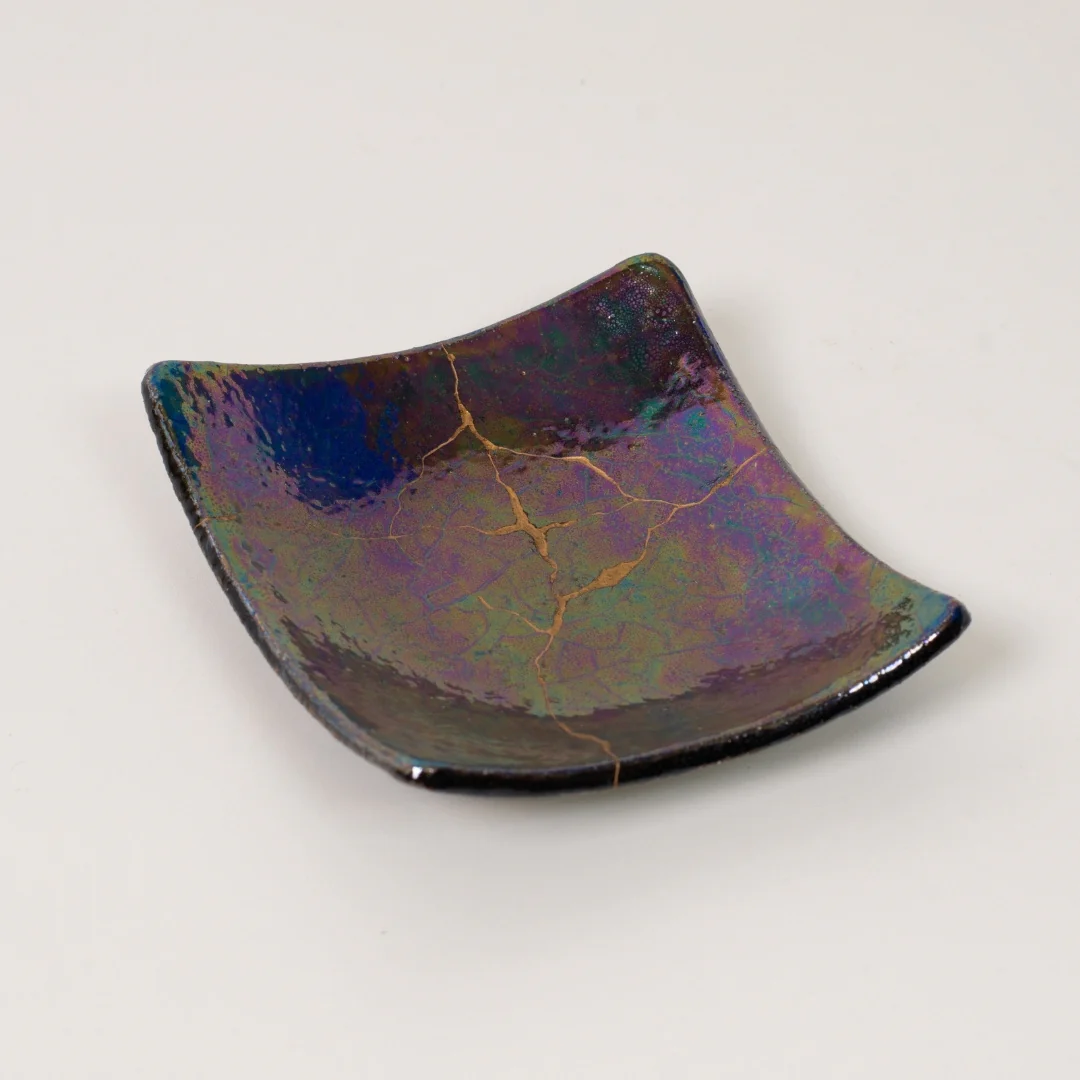 Kintsugi Square Plate "Shikkoku-rai" Iridescent Luster - Image 12